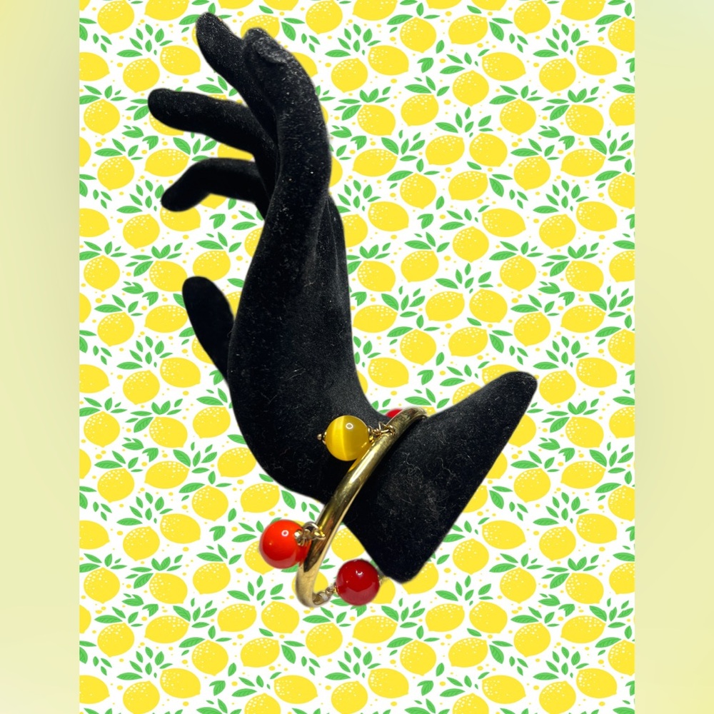 kate spade second nature gold tone bracelet orange red yellow Dangling charms